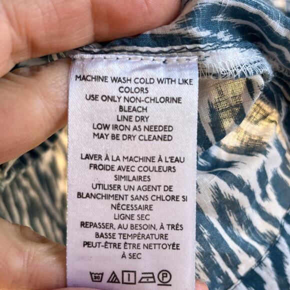 Anthropologie Pilcro Printed Voile Surf Button Front Shirt Blue Ikat Size M - Picture 7 of 7